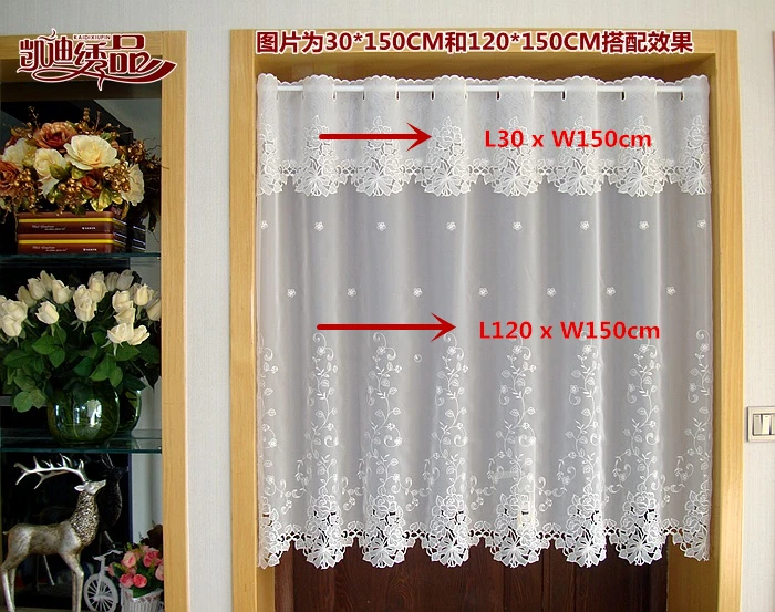 Short Curtain Cotton Cabinet White Lace Leaves Embroidery Hem Christmas curtain Cupboard for Kitchen Door | Дом и сад