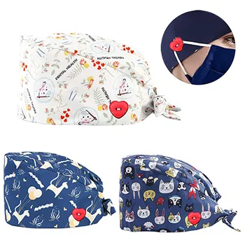 

3PCS lab caps spring and summer multicolor room hats beauty salon work cap cotton adjustable Elastic Pet caring caps wholesale