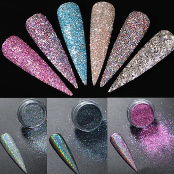 

1 Box Holographics Nail Powder Six Colors Sliver/Pibk/Blue Nail Glitter Sequins Dust Nail Art Decoration DIY Polish Tools