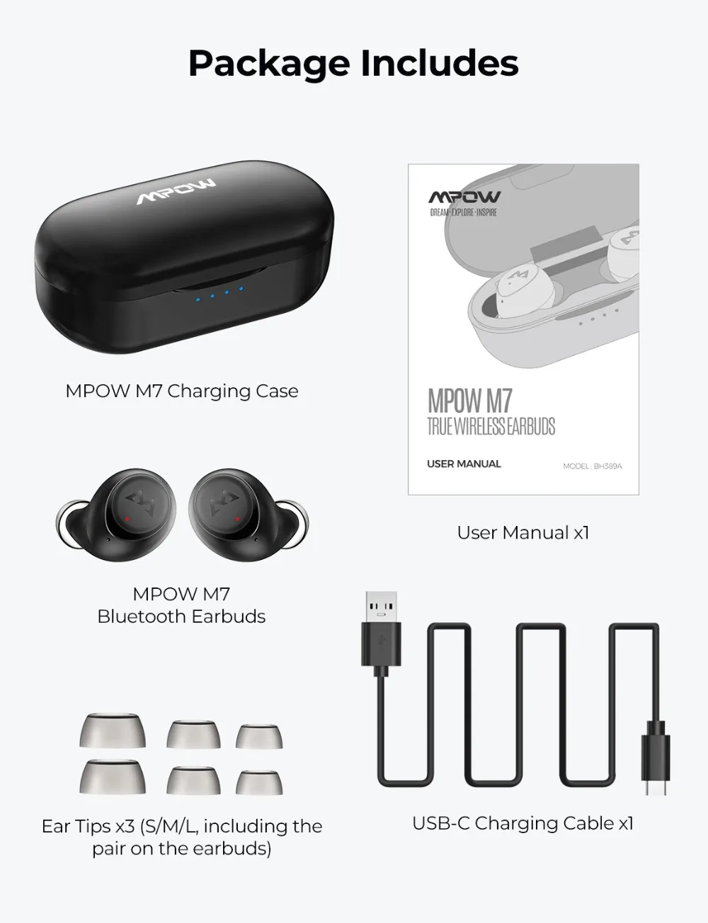 Mpow M7 TWS Bluetooth Earphones HD Stereo Wireless Headphones With Noise Cancelling Mic IPX7 Gaming Headset For iPhone 11 Huawei P30 Lite PK QCY Tronsmart Anker Ugreen TWS Earphone (7)