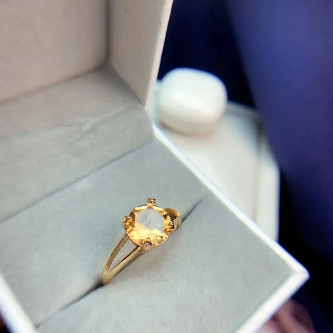 

Simple Silver Yellow Crystal Ring for Daily Wear 8mm VVS Grade Natural Citrine Silver Ring Solid 925 Silver Citrine Jewelry