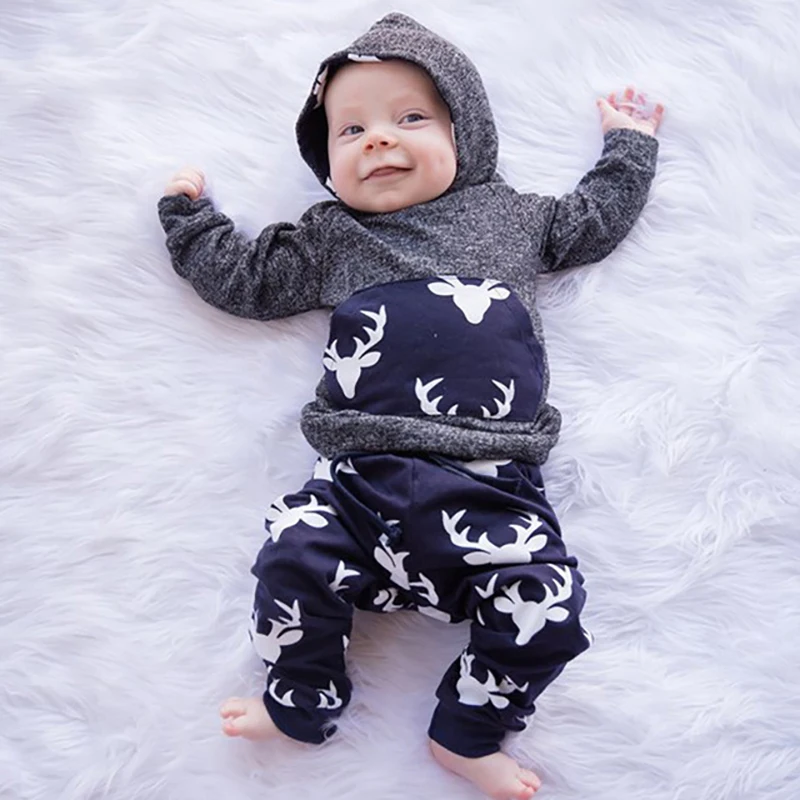 Autumn Cartoon Elk Print Baby Boy Set Newborn Clothes for Boys Outfits Kids Suit Baby Costume Sets Infant Clothing 6- 24M
