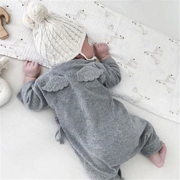 

Newborn Infant Baby Boy Girl Cotton Romper Jumpsuit Boys Girl Angel Wings Long Sleeve Rompers White Gray Autumn Clothes Outfit