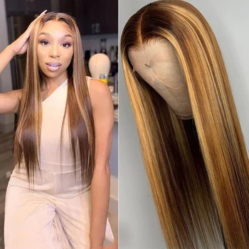 

Brown Blonde Lace Front Wig Balayage Human Hair Wig 13x4 Frontal Wig Straight Wig Lace Front Human Hair Wigs Maxine Remy 150%