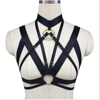 

Black Strappy Cage Bra Elastic Harness Bralette Straps Lingerie Gothic Steampunk Crop Top Costume for Women