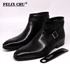 Handmade Men Ankle Boots Felix Chu Genuine Leather Mens Motorcycle Boots Black Red Buckle Strap High Top Dress Shoes for Men ► Photo 2/6