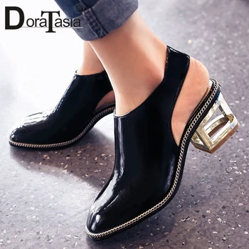

DORATASIA Genuine Leather Lady Sandals Dress Casual Sandals Women Pointed Toe Hook Loop High Heels Office Shoes Woman