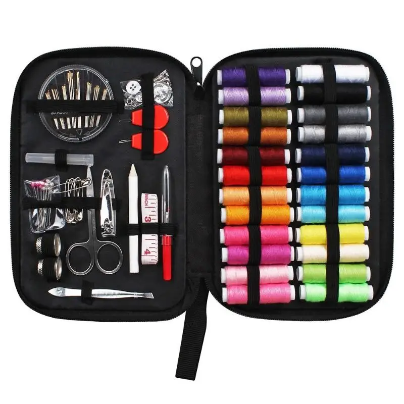 27-282pcs/set Portable Travel Sewing Box Kit Sewing Thread Stitches Knitting Needles Tools Cloth Buttons Craft Scissor Mom Gifts - Цвет: 90pcs