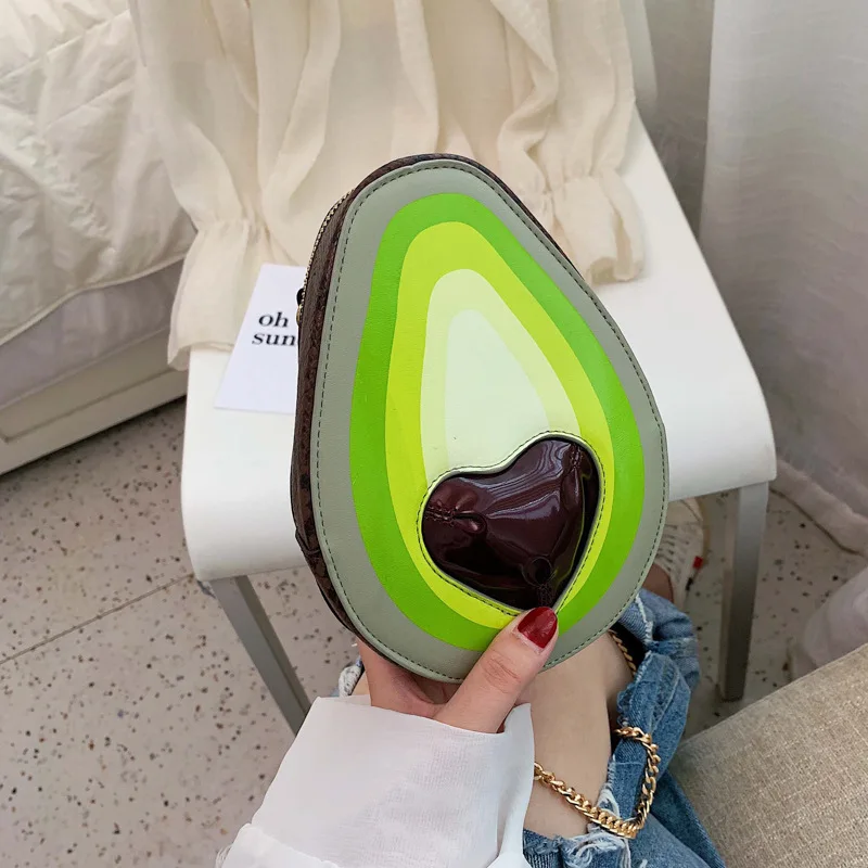 

2019 New Style Stitching Color Avocado Design Pu Leather Young Girl's Chain Purse Shoulder Bag Small Crossbody Bag Women Flap