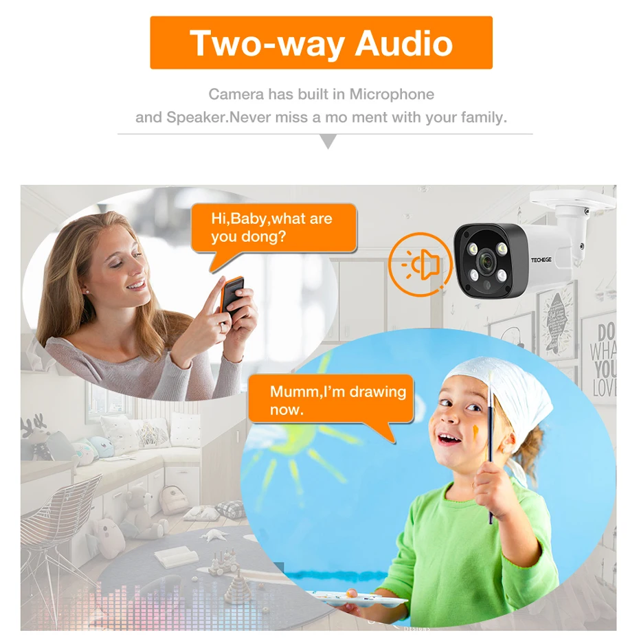  Techege Super HD 5MP Two-way Audio Security POE IP Camera ONVIF Human Detection Outdoor Waterproof  - 4.00004E+12