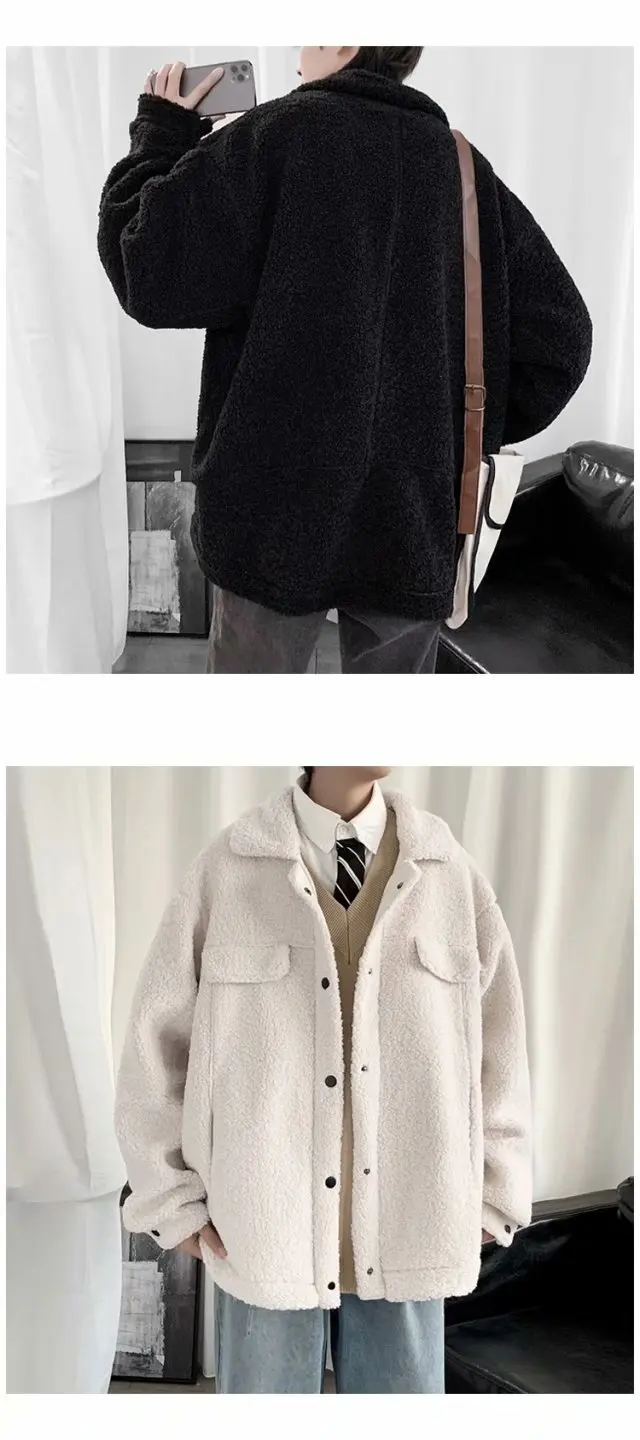 vest jacket Men Fashion Faux Lamb Wool Coat Men's Autumn and Winter Korean Thickening Couple Cotton-padded Clothes Tide jackets shell jacket