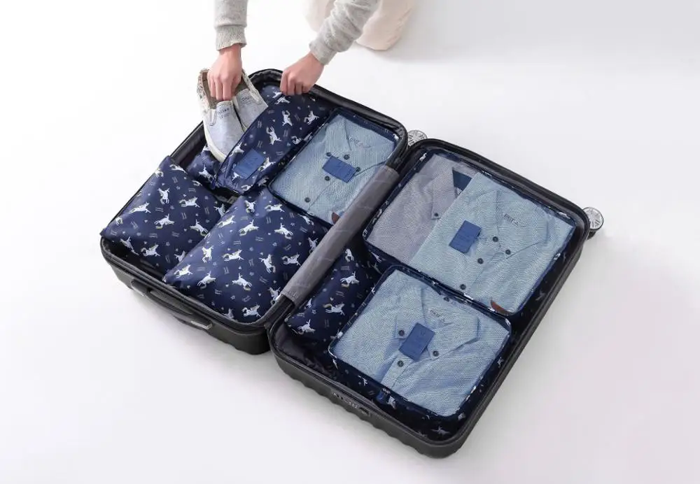 Hot Fashion Travel Waterproof Clothes Storage bags Luggage Pouch Packing Cube Solid Portable Organizer 7 pcs/set - Цвет: flower