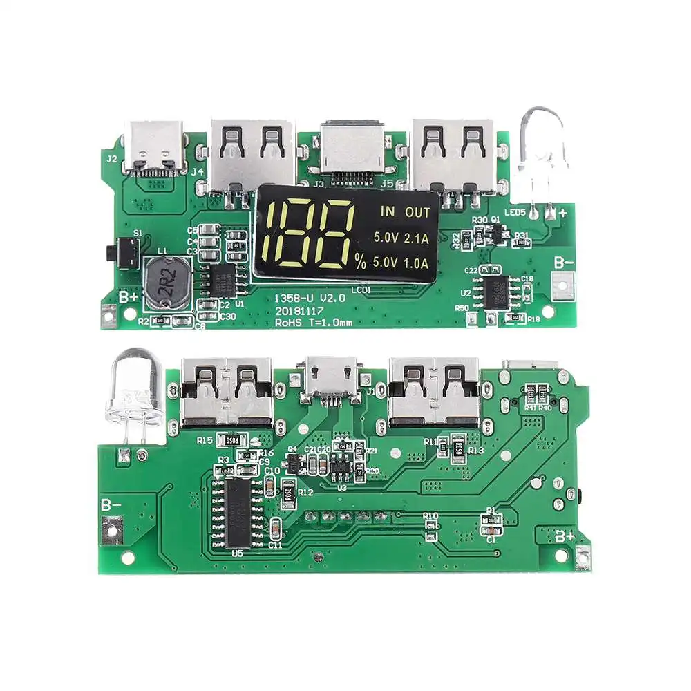 

Dual USB 5V 2.1A Micro Type-C for DIY Power Bank 18650 Charger Board with LED Overcharge Overdischarge Short Circuit Protection