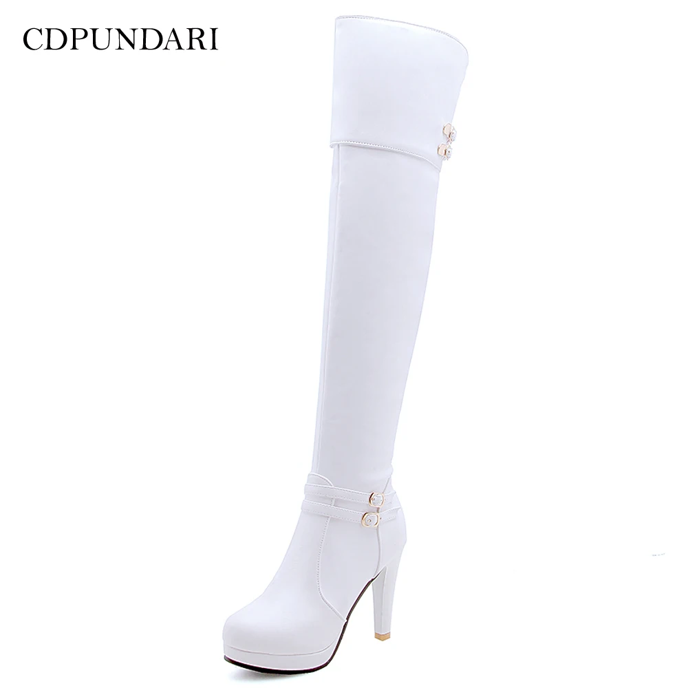 Black High Heels Over The Knee Boots Women Platform Thigh High Boots Spring Autumn Long Shoes Cuissardes Sexy White