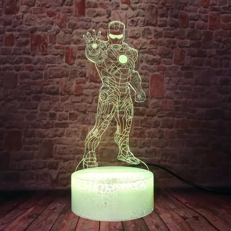Герой Marvel Модель 3D иллюзия светодиодный настольный ночник красочный меняющийся свет мигающий Мстители фигурка железного человека игрушки