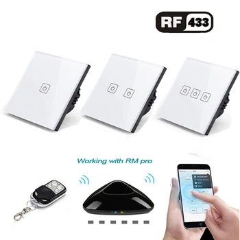 

EU/UK Standard 1/2/3 Gang Wireless Remote Control Light Switches, Smart Home RF433 Remote Control Wall Touch Switch