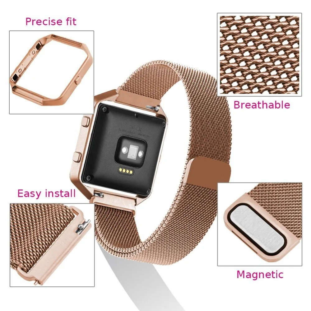Миланская петля ремешок для Fitbit часы Blaze Band Stailess стальной браслет correa для Fitbit Смарт-часы аксессуары+ рамка