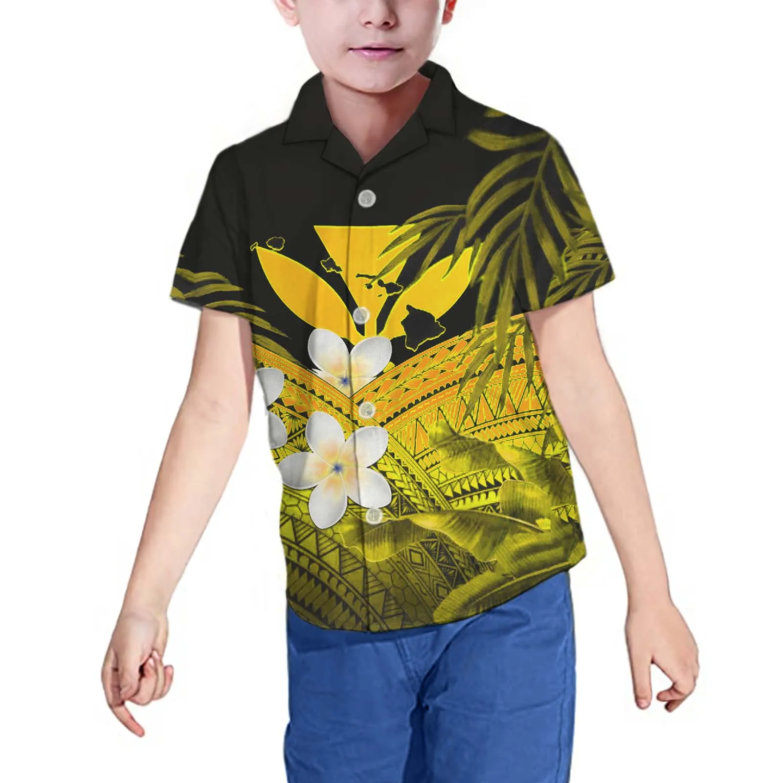 

HYCOOL Yellow Samoa Girl Birthday Cartoon T Shirt for Girls Tshirt Kids Clothes Boys Hawaii Flower Print Summer Short Sleeved