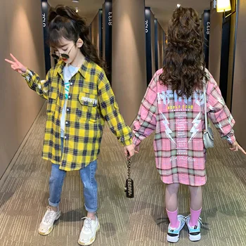 

Girls Plaid Shirt Spring 2020 New Little Girl Shirt Western Style Big Kids Fashion Spring and Autumn Children's Tops