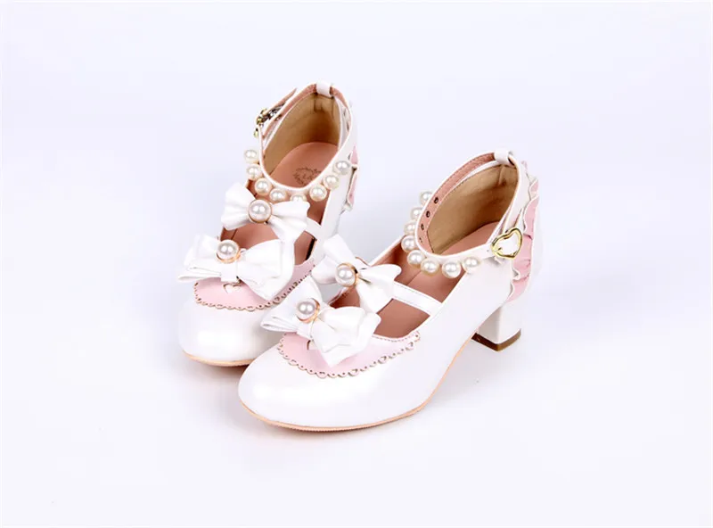 Милые женские туфли в стиле Лолиты; женские туфли-лодочки в винтажном стиле на высоком каблуке с милым кружевным бантом; белые свадебные туфли принцессы для костюмированной вечеринки