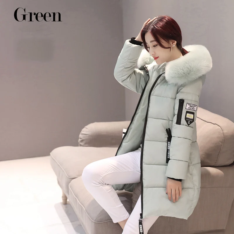 OKOUFEN Женская мода зима с капюшоном вниз хлопок-ватник куртка теплый белый пальто DJ0005 - Цвет: light green