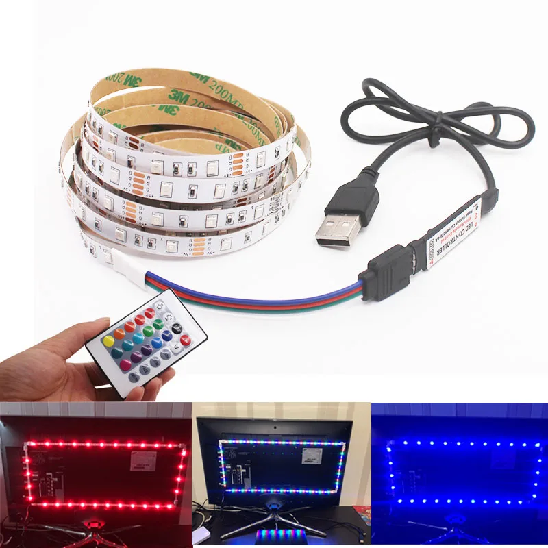 LED Strip Light Flexible Lamp 1M 2M 3M 4M 5M Tape Diode SMD 2835 DC5V Desk Screen TV Background Lighting USB Cable 3 Key Control | Освещение