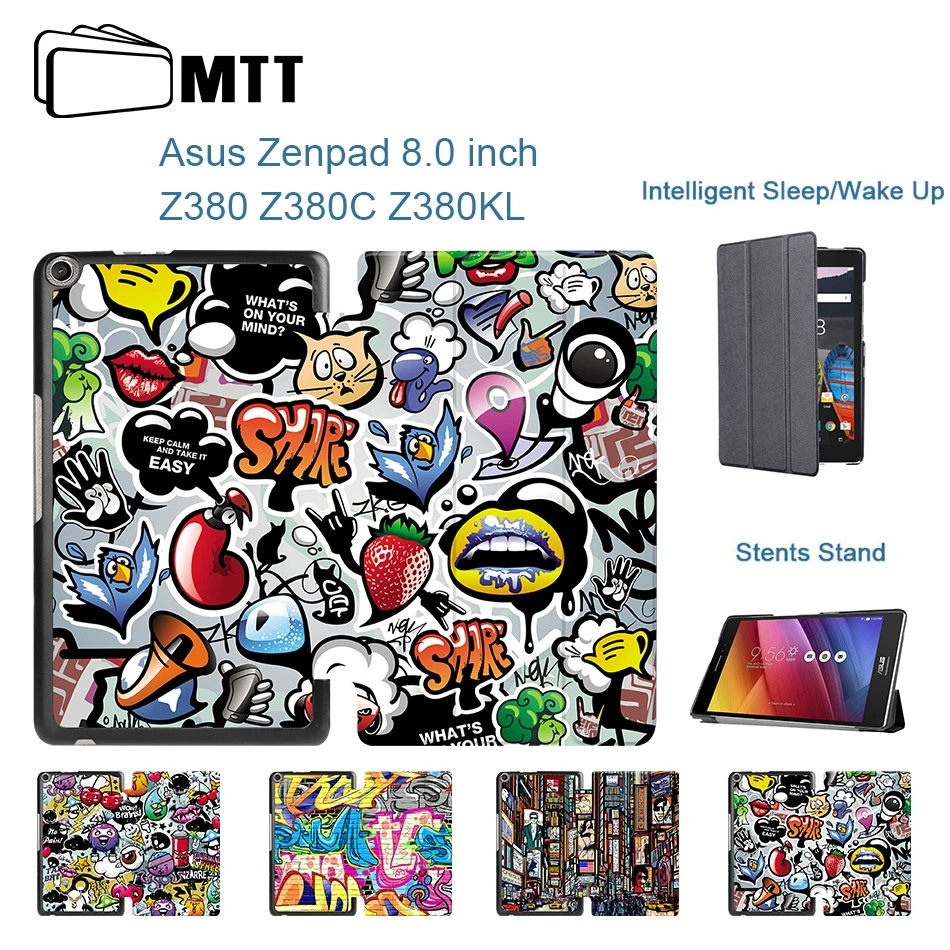 

MTT Case For ASUS Zenpad 8.0 inch Tablet Z380 Z380C Z380KL PU Leather Flip Trifold Smart Cover Cartoon Graffiti Protective Funda