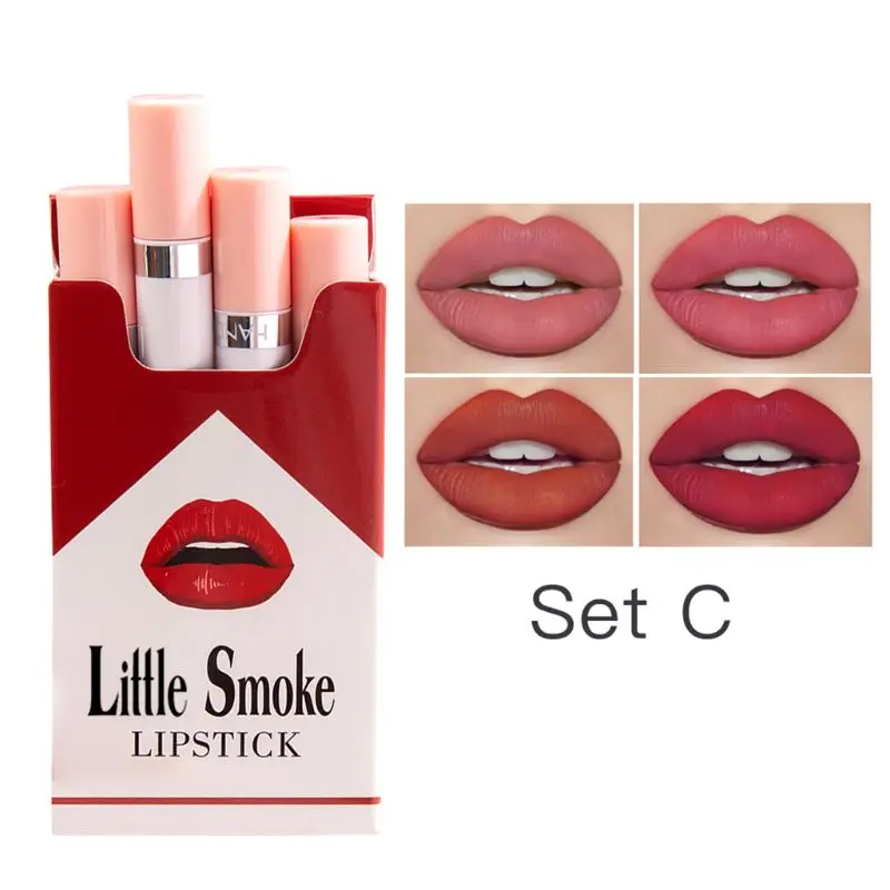 

4 Colors Smoke Tube Lipstick Set Long Lasting Moisturizing Matte Lip Gloss Cigarette Box Women Makeup Cosmetic Supplies Gifts