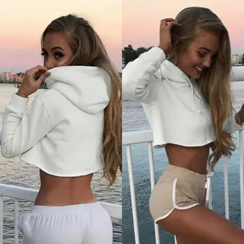 

New Spring Autumn Cute Casual Women Hoodie Sweatshirt Jumper White Crop top Coat Sports Pullover Tops S-XL