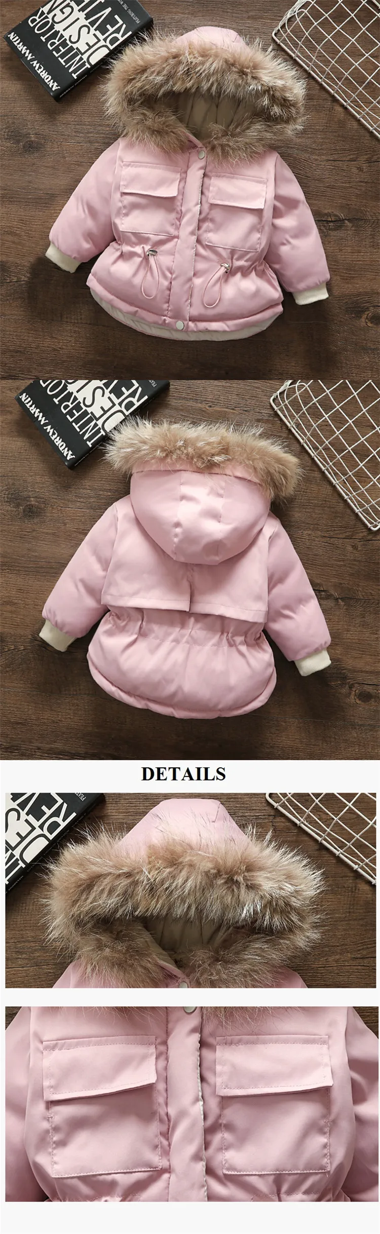 Утепленная детская одежда с хлопковой подкладкой и капюшоном; зимнее теплое пальто для маленьких девочек; одежда для малышей; Повседневная однотонная одежда