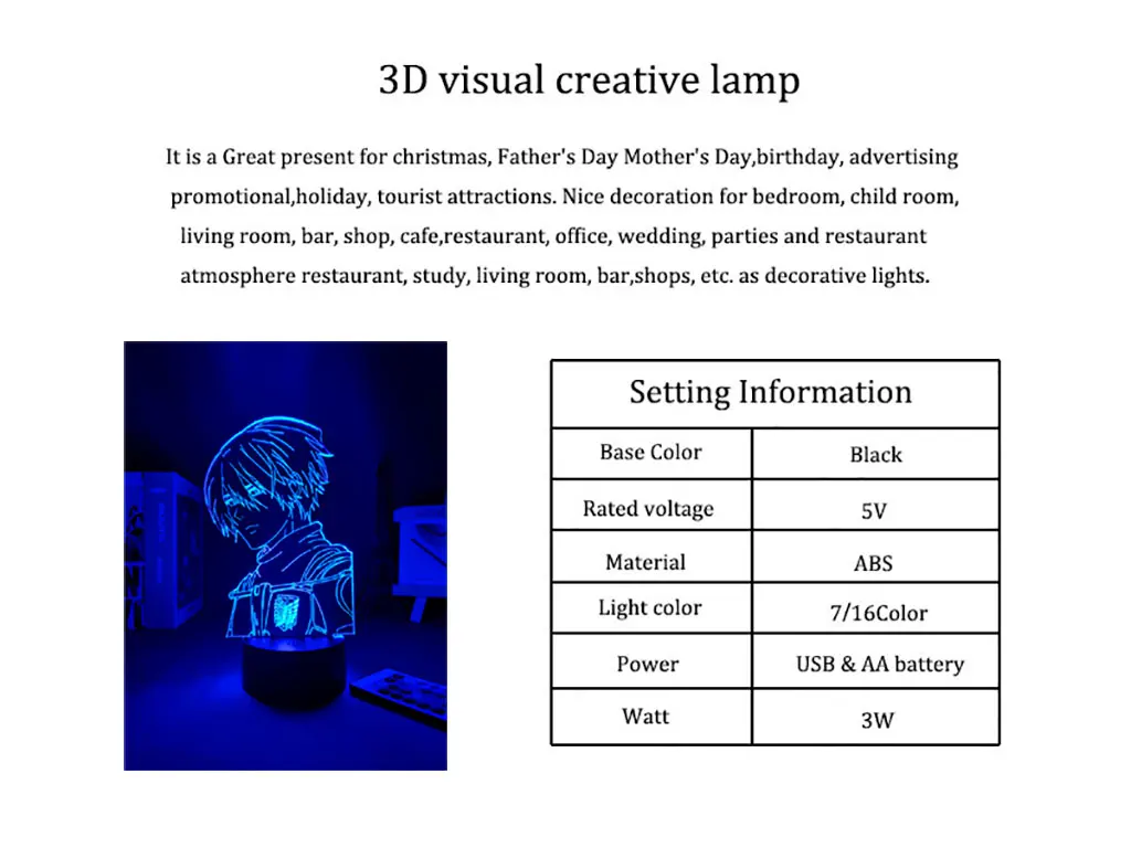 star night light Anime Light Attack on Titan 4 Mikasa Ackerman led lamp Led Panel Lights Anime Figure Table Lamp For Bedroom star night light