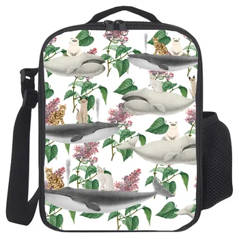 

Funny Flower Whale Cat Animal Fresh Plant Cooler Bag Students School Food Bag Boys Girls Lunch Bag Women Men Lunch Box Best Gift
