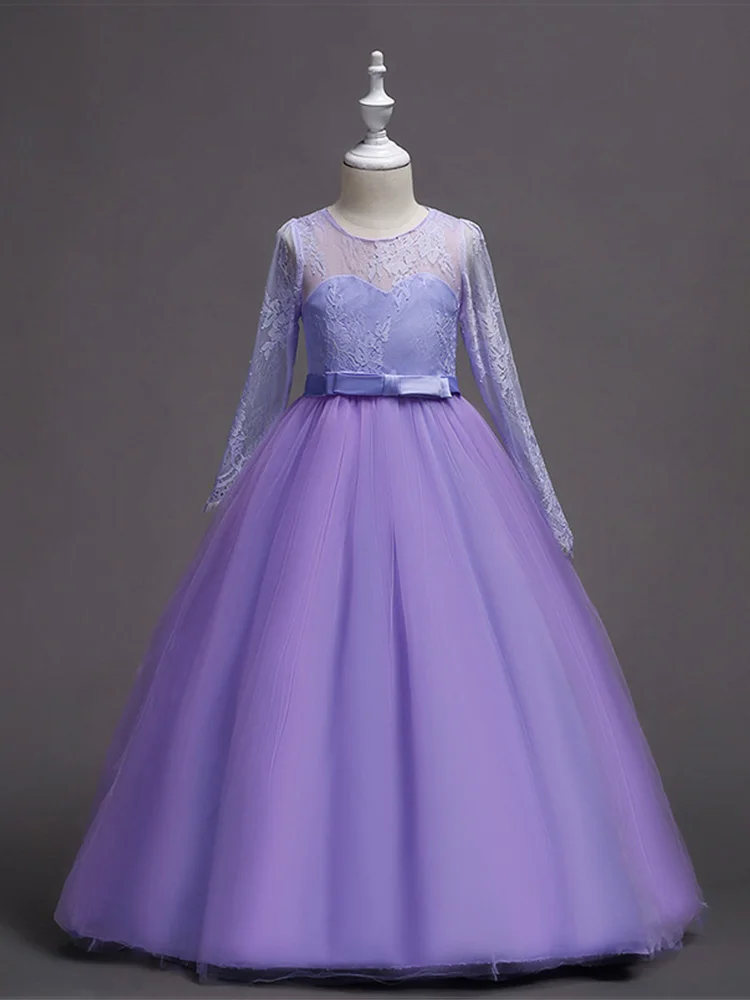 Skyyue/бальное платье для девочек с круглым вырезом без рукавов; пышные платья для девочек с вышивкой; кружевные платья для девочек на свадьбу;