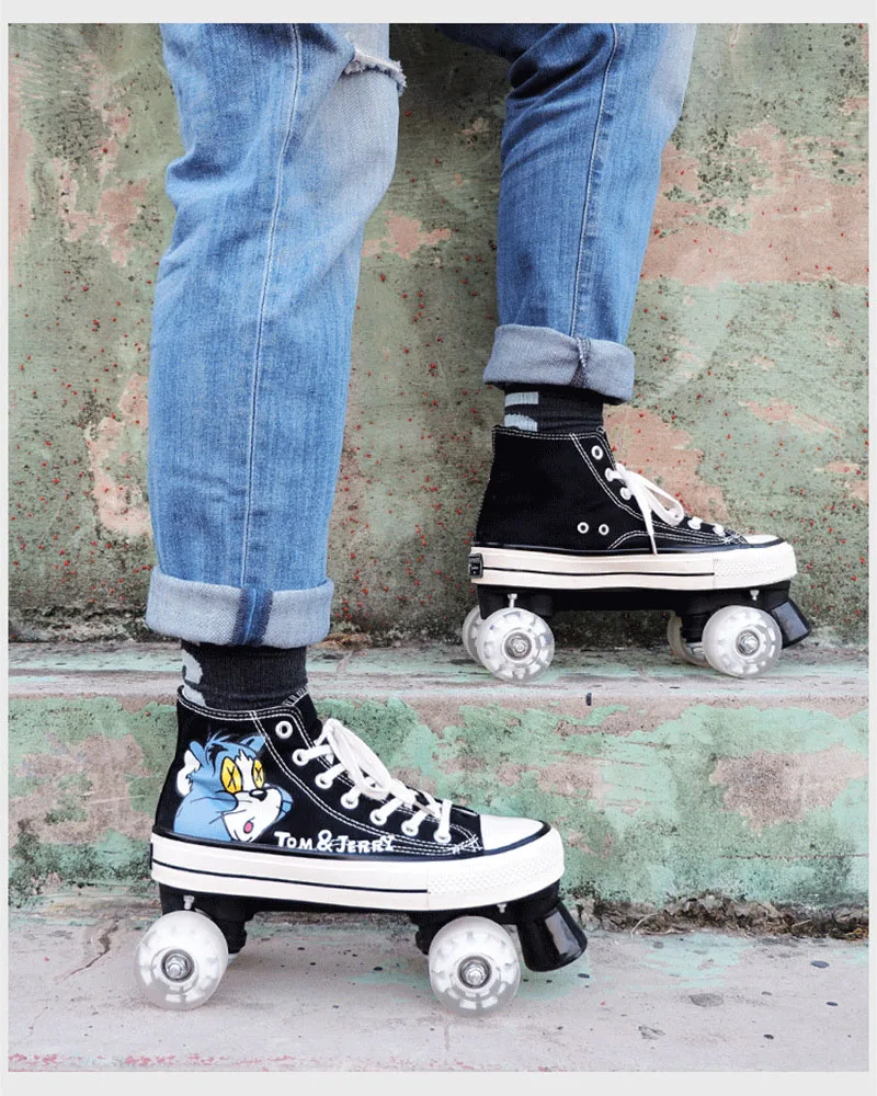 Women Men Canvas Roller Skates PU Rubber Double Row Roller Skates Youth Kids DHL 