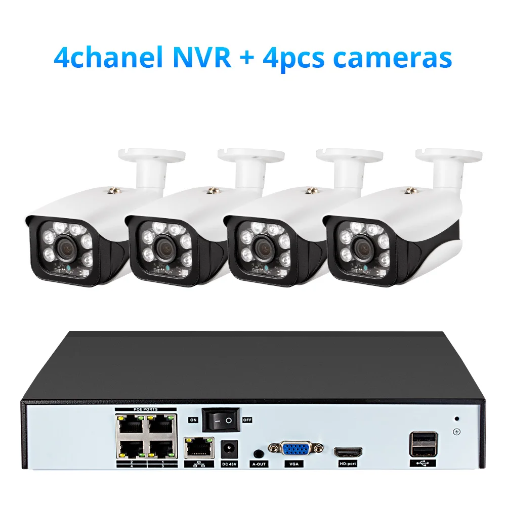4CH NVR 4Cameras Fuers запись лица H.265 8CH POE NVR комплект 5MP POE наружная камера CCTV камера система домашней безопасности комплект видеонаблюдения просмотр приложения - Цвет: 4CH NVR 4Cameras