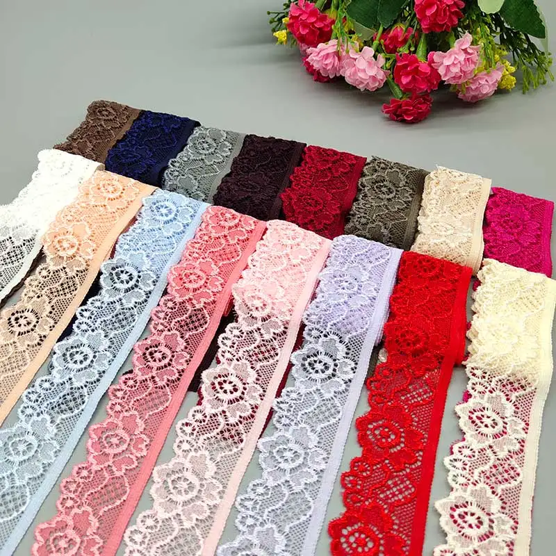 Lace Fabric Ribbon 2Yard 3.4CM Wide Elastic Stretch for DIY Craft Underwear Accessories