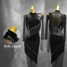 Платье для латинских танцев, осеннее платье, женское платье для танцев с бахромой, платье для тренировок, одежда для латинских танцев, юбка, современное платье для сальсы, VDB1099