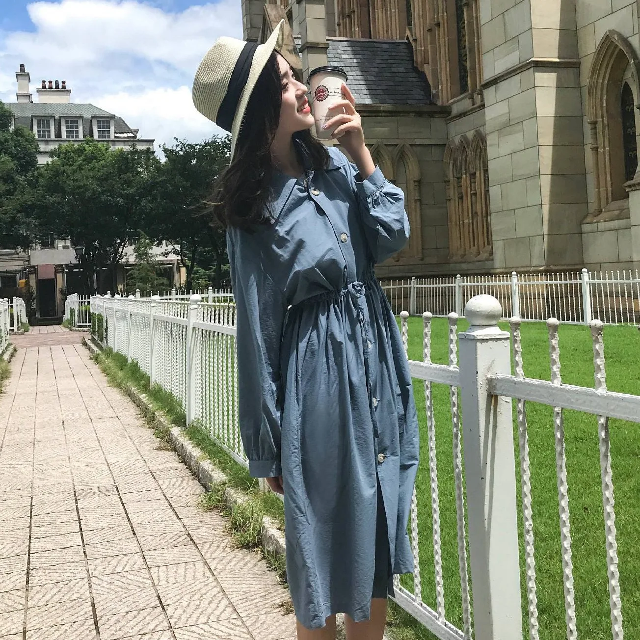 

Photo Shoot CHIC Elegant Drawstring Waist Hugging Fold-down Collar Single Breasted Shirt Dress Women's OL Normcore Style over-th