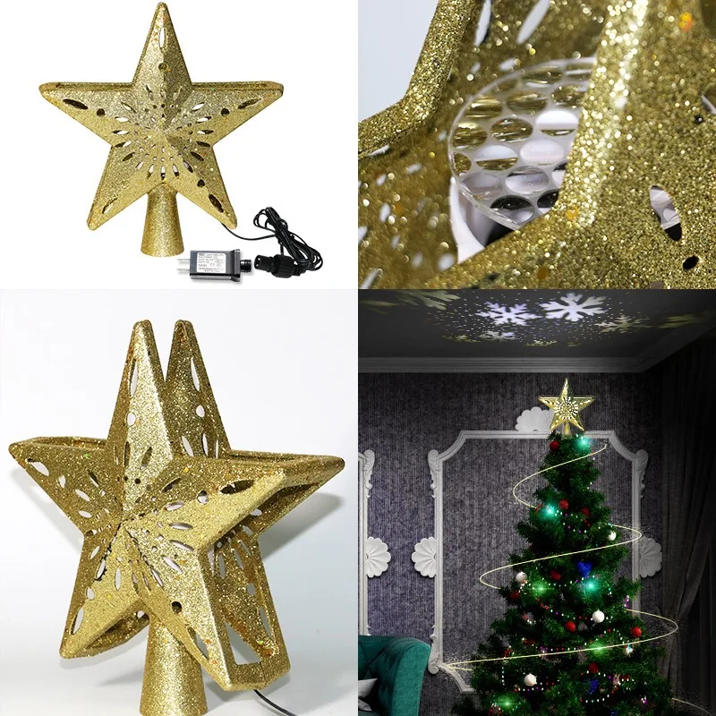 LED Christmas Tree Top Light Star Shape Snowflake Projector Ornament Pentagram night light Lights Night lamp | Освещение