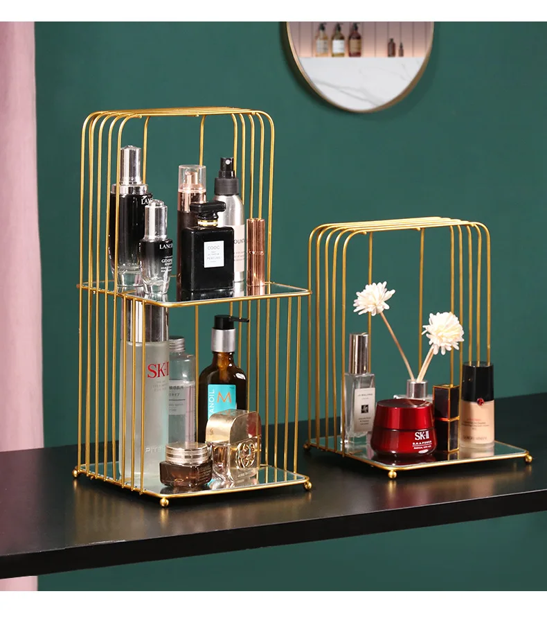 Europe Iron Metal Shelf Makeup Organizer Cosmetic Storage Rack Lipstick Perfume Jewelry Box Shelf Holder Bedroom Organizer 12 Undefined