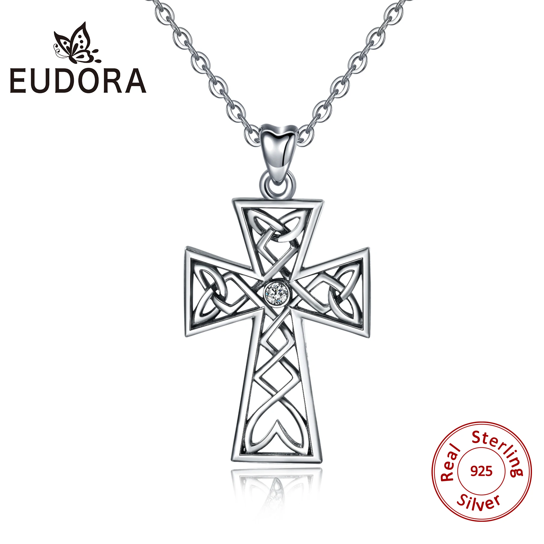 Стерлинговое Серебро EUDORA, подвеска в виде креста 925, серебряное ожерелье с коробкой, модное ювелирное изделие для женщин, подарок на день рождения CYD402