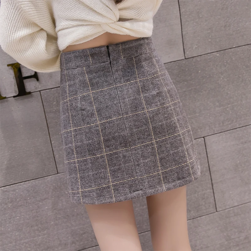 Новое поступление Модные клетчатые юбки женские однобортные облегающие мини-юбка в стиле ретро трапециевидная юбка из шотландки зимние шерстяные Saias