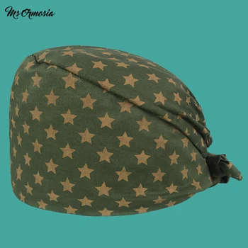 

quality green star printing men and women 100% cotton hospital nurse cap band elastic operating room surgical cap medical hat