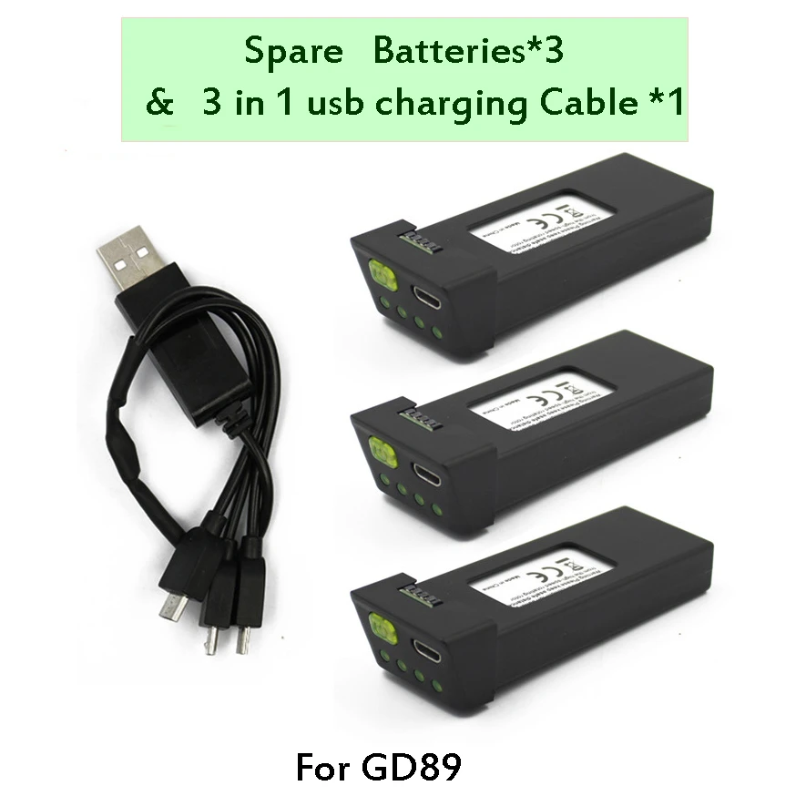 Дрон Gd89 Fold Uav корабль время аэрокрафт пульт дистанционного управления Самолет Vs E58 Gw89 1080P HD камера RC Дрон - Цвет: 3xBatteries 1x cable