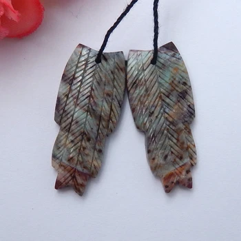 

Hand made Carved Green Opal Leaf fashion woman Earrings,Custom Women Earrings Jewelry accessories 32x9x4mm,5.6g