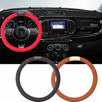 

37.5CM Car Steering Wheel Covers Genuine Leather of Car For Fiat 500 500L 500S fiat abarth Vehicle Logo Auto Accessories