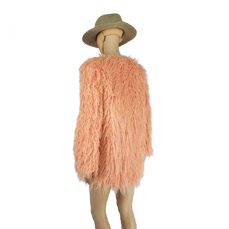 Розовые теплые куртки Boho меховое пальто из искусственного меха размера плюс женские меховые пальто осень зима розовое пальто из искусственного меха Верхняя одежда