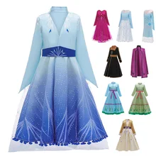 Новинка; Корона Анны и Эльзы из мультфильма «Холодное сердце» 2 принцесса платье для девочки вечернее платье для девочек, пижамный комплект на Рождество, Косплэй с изображением принцессы Эльзы детское День рождения Костюмы с платьем в стиле принцессы для детей без рукавов