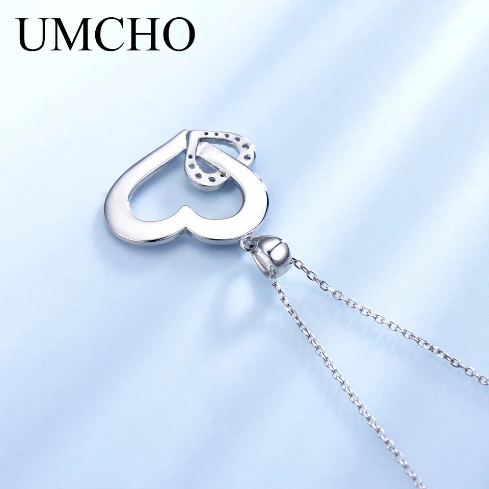 UMCHO блестящих в форме сердца 925 пробы Серебряное ожерелье с подвесками на цепочке для Для женщин для свадьбы, годовщины, дня рождения вечерние подарок ювелирные украшения