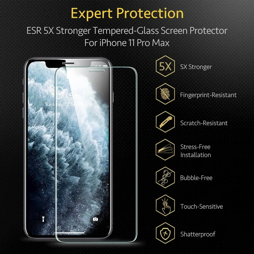 ESR Защита экрана для iPhone X XR XS 11 Pro Max 5X более прочная защитная пленка из закаленного стекла для iPhone 11pro
